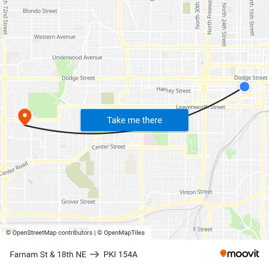 Farnam St & 18th NE to PKI 154A map