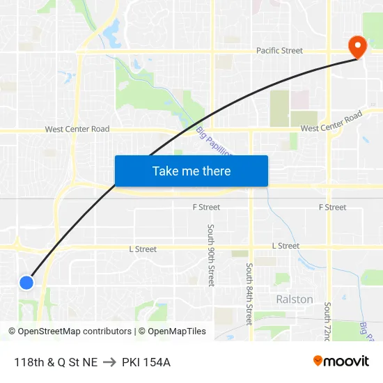 118th & Q St NE to PKI 154A map