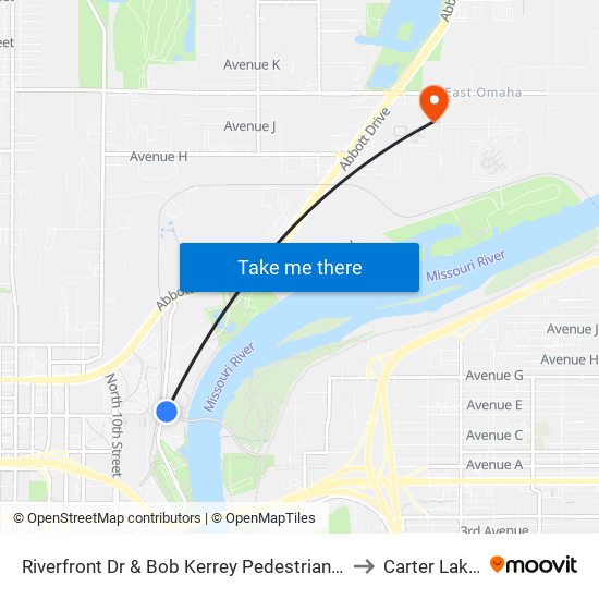 Riverfront Dr & Bob Kerrey Pedestrian Bridge NE to Carter Lake, IA map