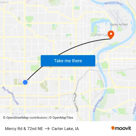 Mercy Rd & 72nd NE to Carter Lake, IA map