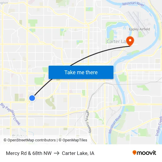 Mercy Rd & 68th NW to Carter Lake, IA map