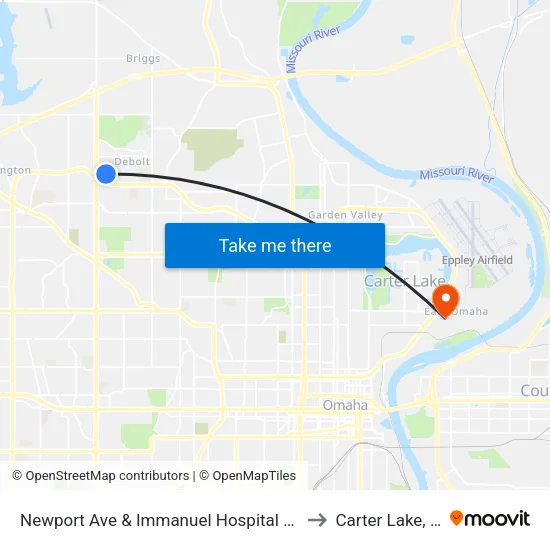 Newport Ave & Immanuel Hospital NW to Carter Lake, IA map