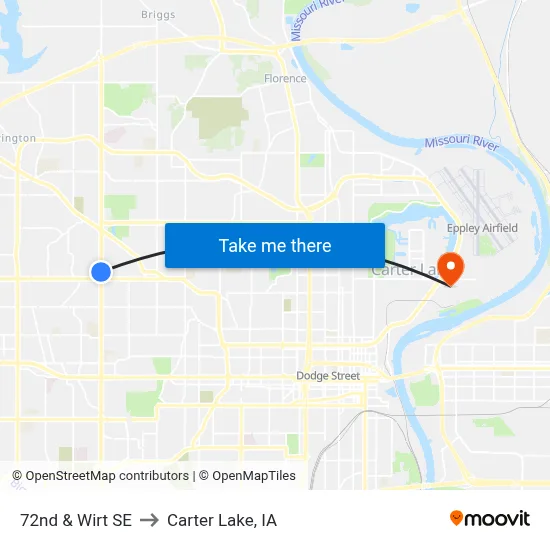 72nd & Wirt SE to Carter Lake, IA map