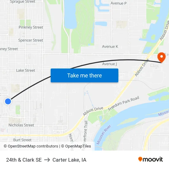 24th & Clark SE to Carter Lake, IA map