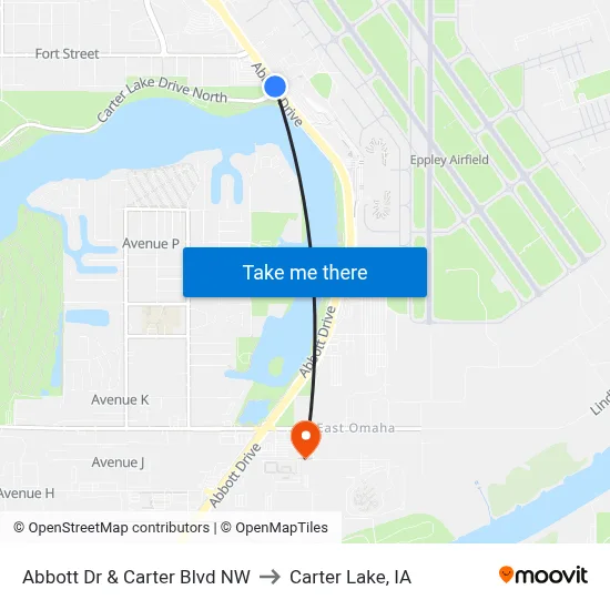 Abbott Dr & Carter Blvd NW to Carter Lake, IA map