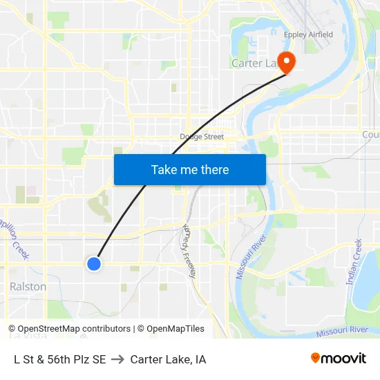 L St & 56th Plz SE to Carter Lake, IA map