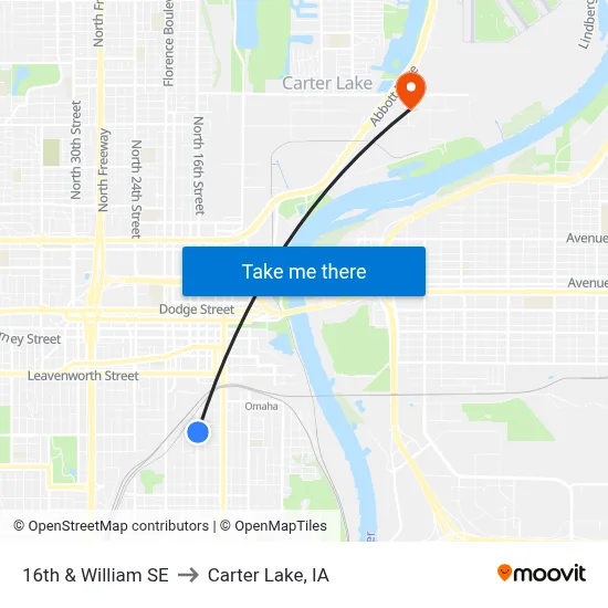16th & William SE to Carter Lake, IA map