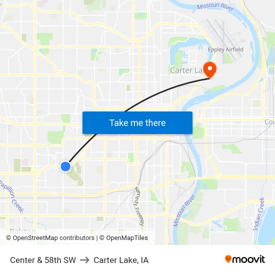 Center & 58th SW to Carter Lake, IA map
