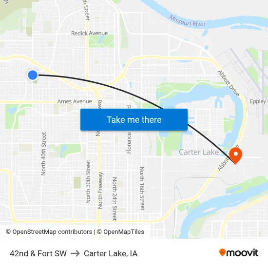 42nd & Fort SW to Carter Lake, IA map