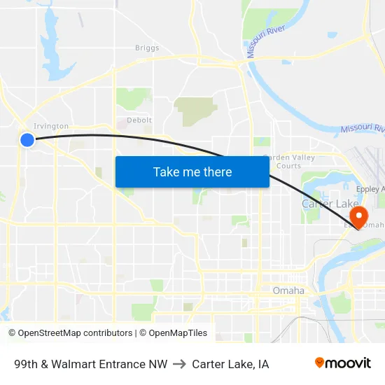 99th & Walmart Entrance NW to Carter Lake, IA map