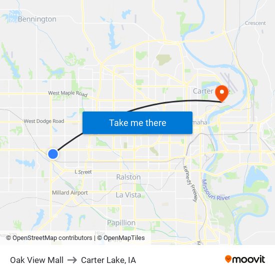 Oak View Mall to Carter Lake, IA map