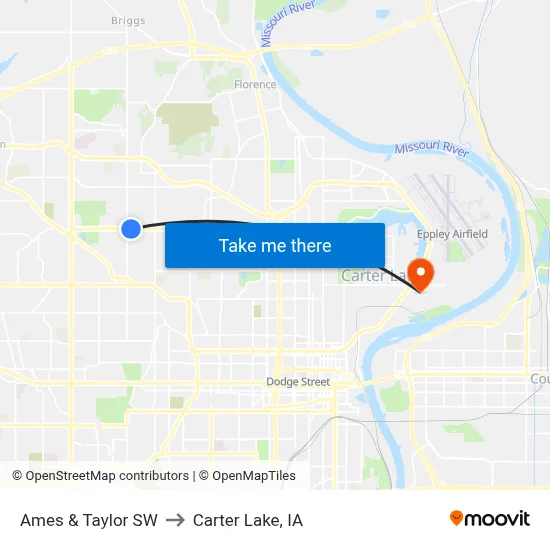 Ames & Taylor SW to Carter Lake, IA map