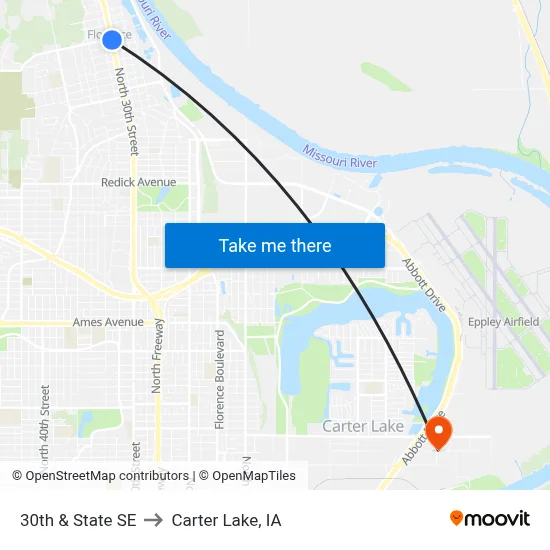 30th & State SE to Carter Lake, IA map