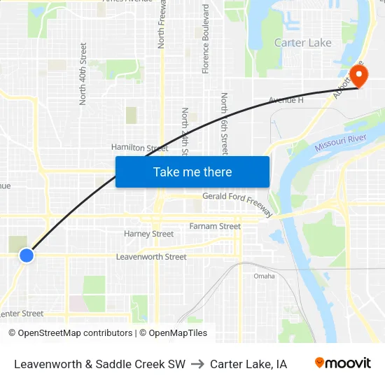 Leavenworth & Saddle Creek SW to Carter Lake, IA map
