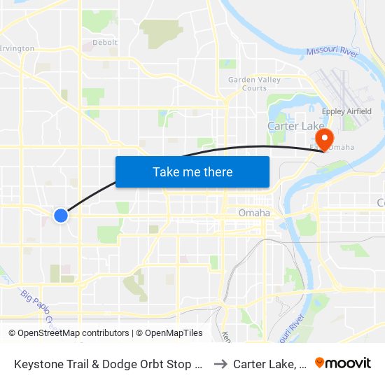 Keystone Trail & Dodge Orbt Stop NE to Carter Lake, IA map