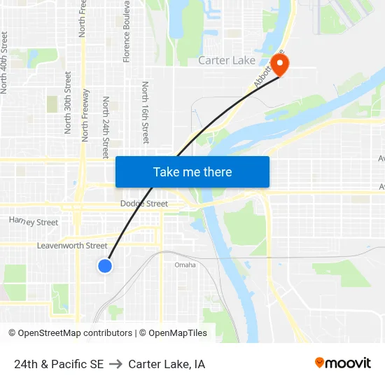 24th & Pacific SE to Carter Lake, IA map