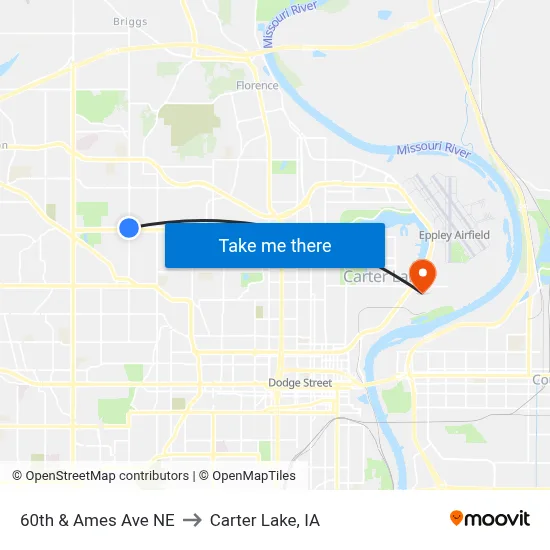 60th & Ames Ave NE to Carter Lake, IA map