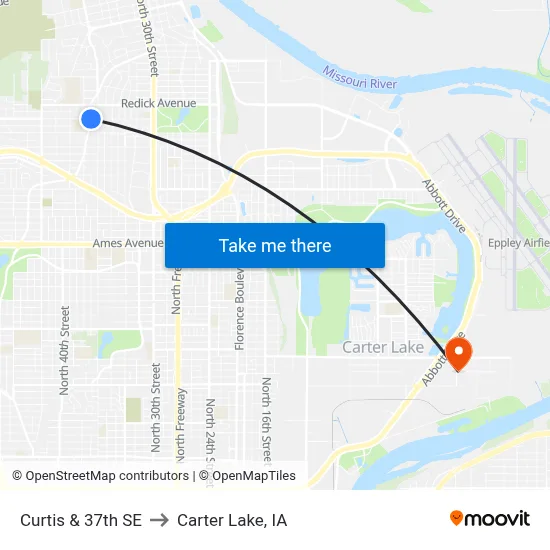 Curtis & 37th SE to Carter Lake, IA map