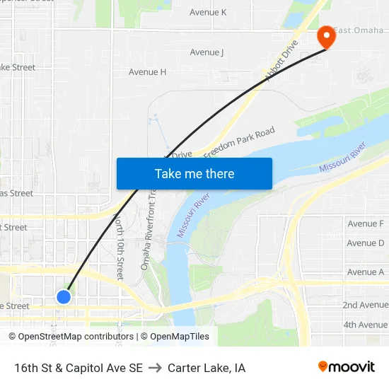 16th St & Capitol Ave SE to Carter Lake, IA map