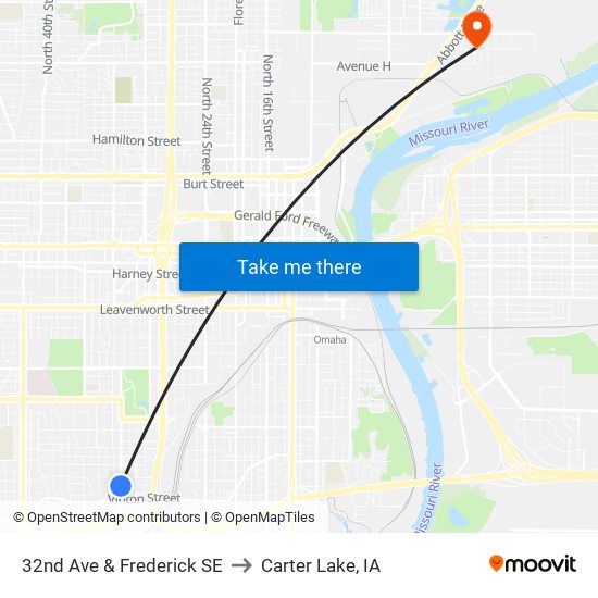 32nd Ave & Frederick SE to Carter Lake, IA map