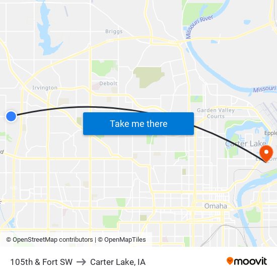 105th & Fort SW to Carter Lake, IA map