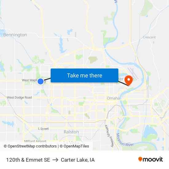 120th & Emmet SE to Carter Lake, IA map