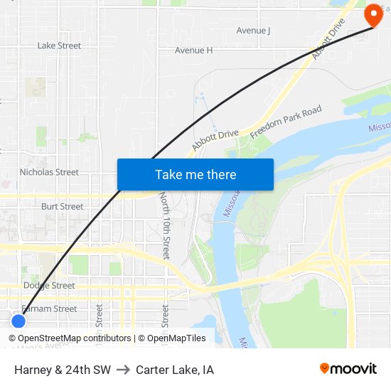 Harney & 24th SW to Carter Lake, IA map