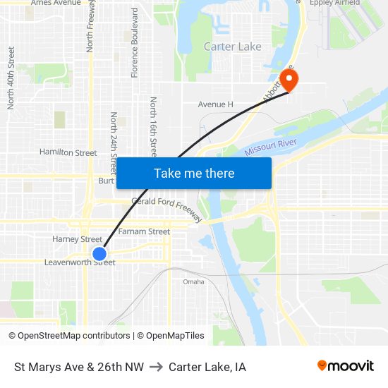 St Marys Ave & 26th NW to Carter Lake, IA map