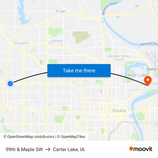 99th & Maple SW to Carter Lake, IA map