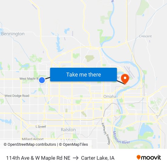 114th Ave & W Maple Rd NE to Carter Lake, IA map