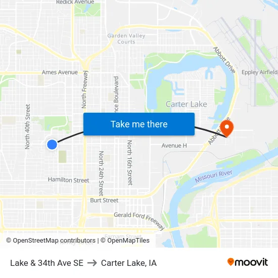Lake & 34th Ave SE to Carter Lake, IA map