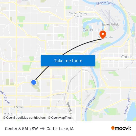 Center & 56th SW to Carter Lake, IA map