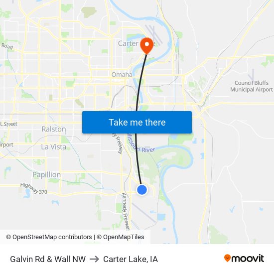 Galvin Rd & Wall NW to Carter Lake, IA map