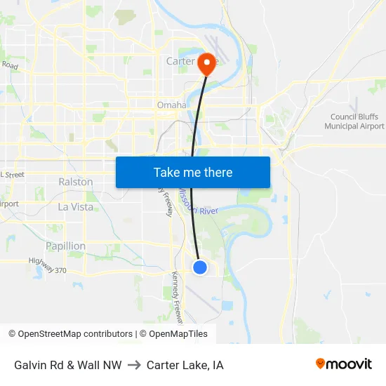Galvin Rd & Wall NW to Carter Lake, IA map