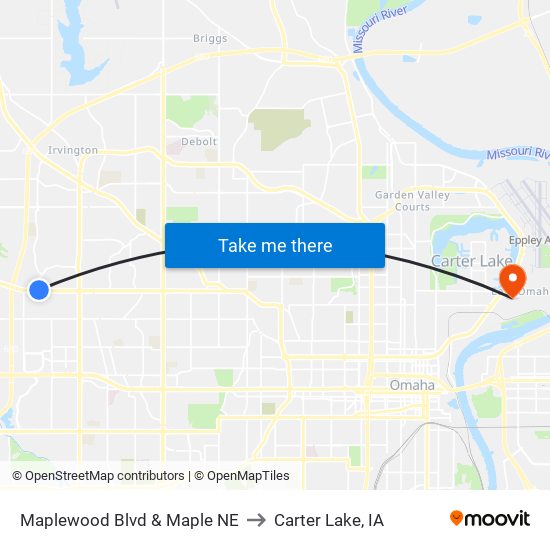 Maplewood Blvd & Maple NE to Carter Lake, IA map