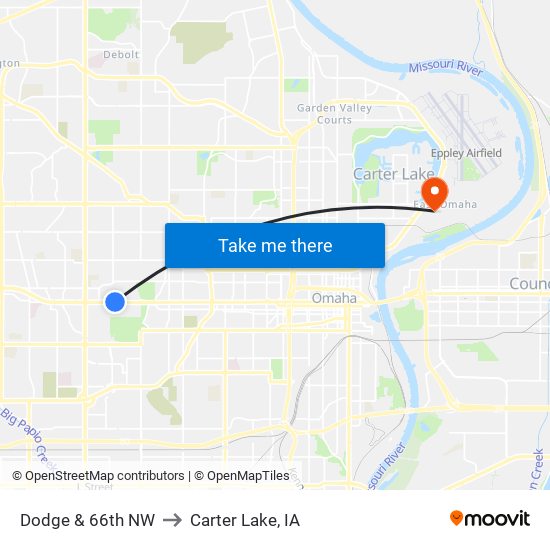 Dodge & 66th NW to Carter Lake, IA map