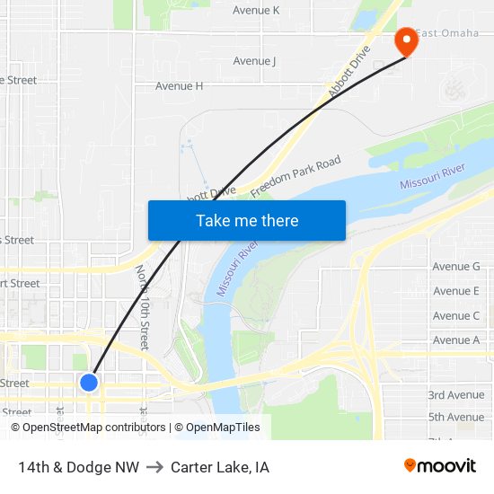 14th & Dodge NW to Carter Lake, IA map