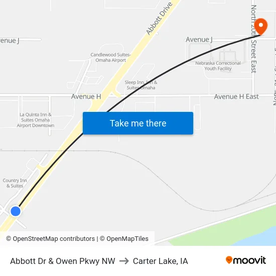Abbott Dr & Owen Pkwy NW to Carter Lake, IA map