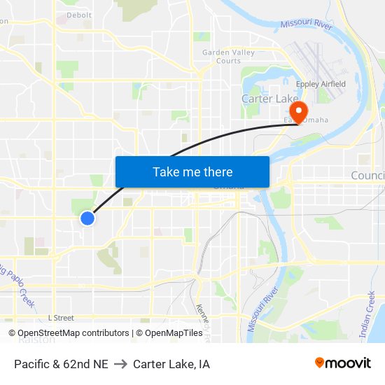 Pacific & 62nd NE to Carter Lake, IA map