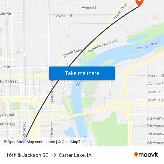 16th & Jackson SE to Carter Lake, IA map