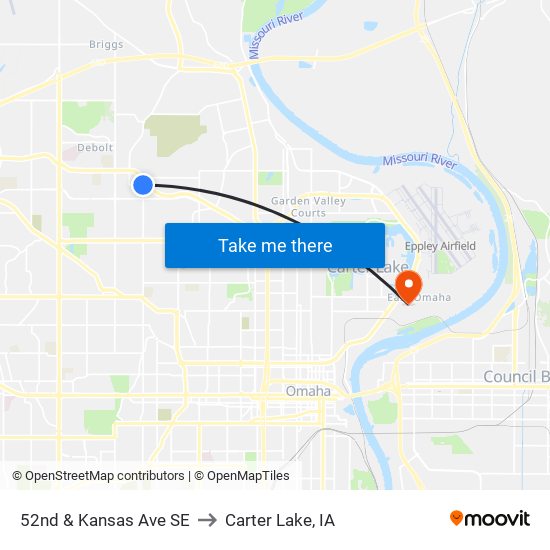 52nd & Kansas Ave SE to Carter Lake, IA map