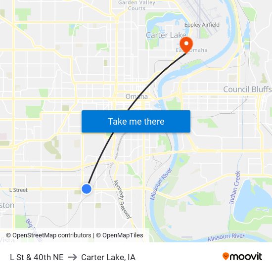 L St & 40th NE to Carter Lake, IA map