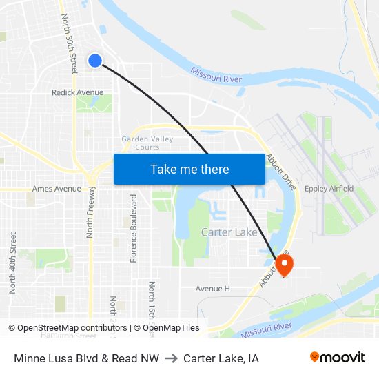 Minne Lusa Blvd & Read NW to Carter Lake, IA map