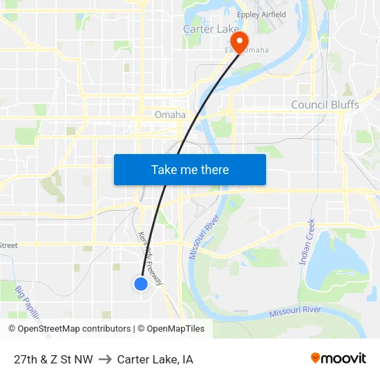 27th & Z St NW to Carter Lake, IA map
