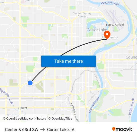 Center & 63rd SW to Carter Lake, IA map