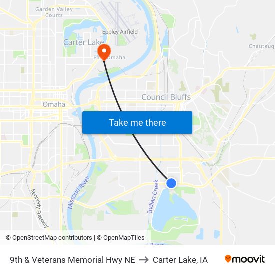 9th & Veterans Memorial Hwy NE to Carter Lake, IA map