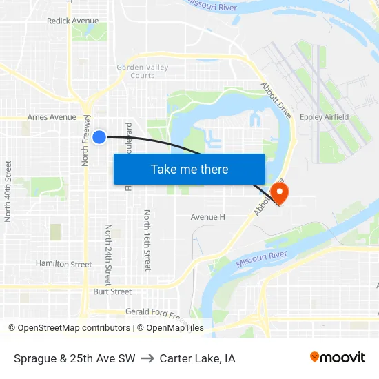 Sprague & 25th Ave SW to Carter Lake, IA map