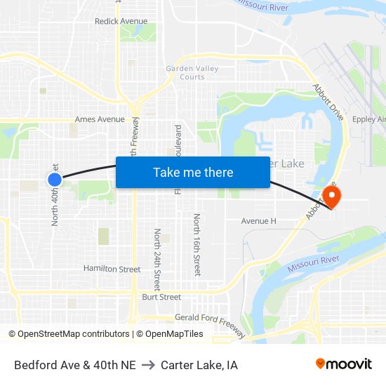 Bedford Ave & 40th NE to Carter Lake, IA map