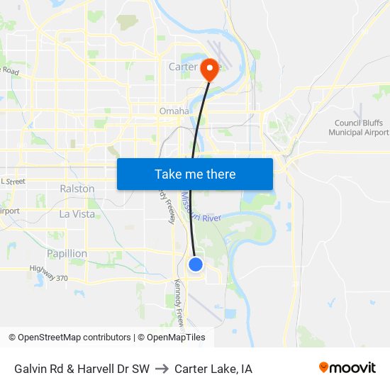 Galvin Rd & Harvell Dr SW to Carter Lake, IA map