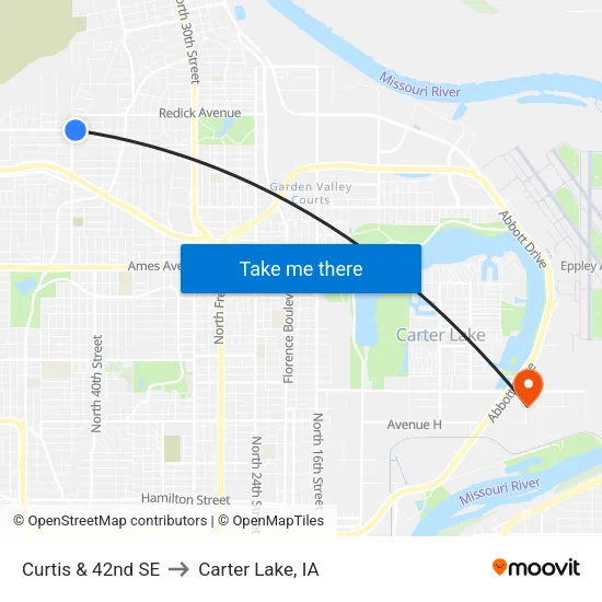 Curtis & 42nd SE to Carter Lake, IA map